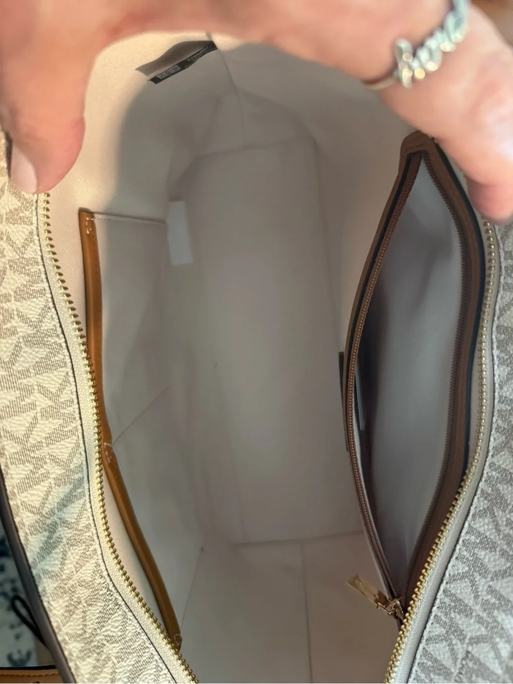Michael Kors Beige and Brown Signature MK Tote and matching wallet. NEW $300